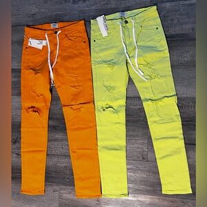 Men's Distressed Jeans - Orange and Yellow